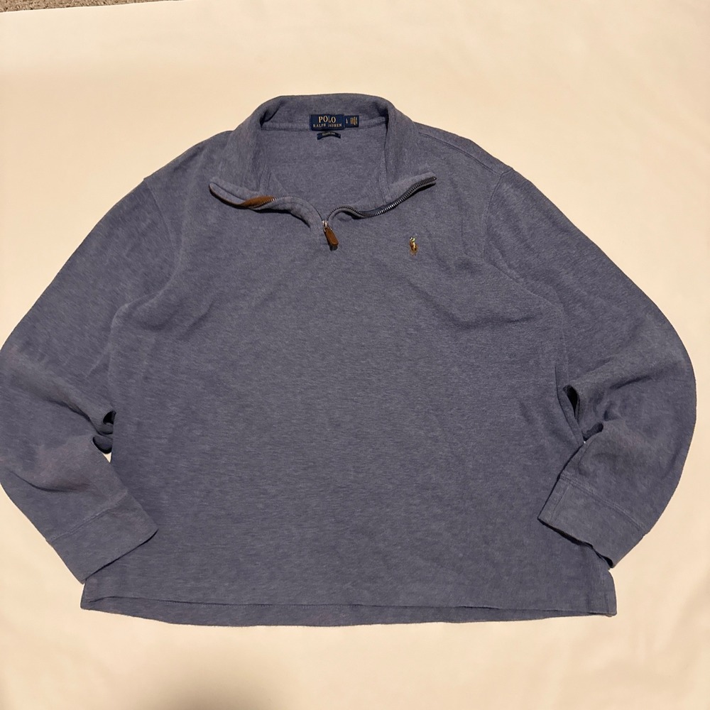 Polo Ralph Lauren Quarter Zip Pullover Mens Large Blue Estate Rib Mock Neck